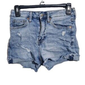 H&M Shorts Womens Cut Off  Distressed Cuffed Light Washed Denim Blue Zipper 2